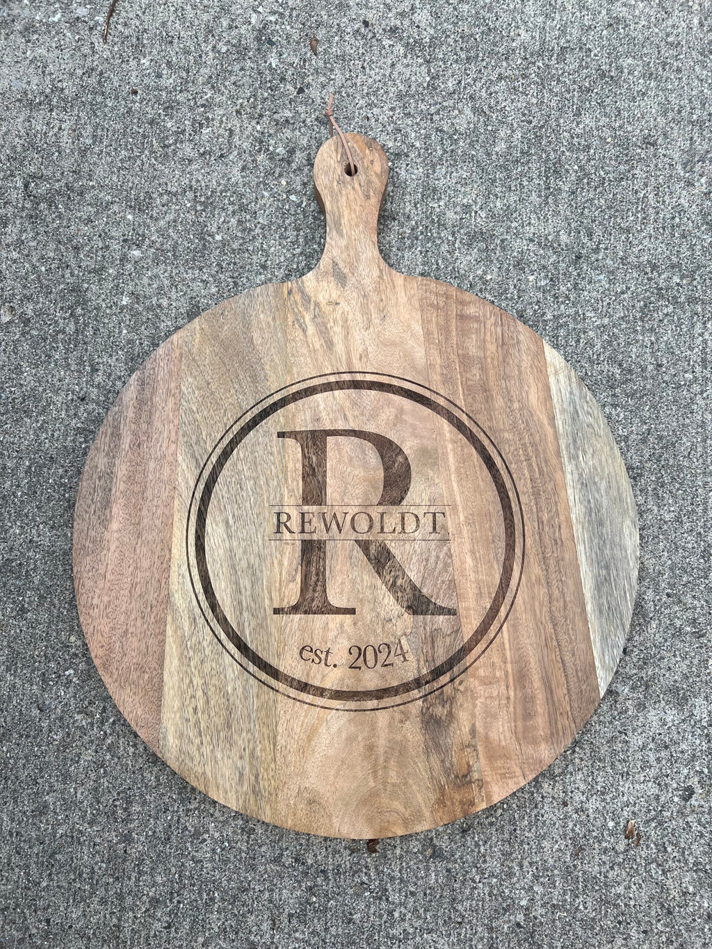 Wood Serving Board - Circle Design w/ Name & Date image 2