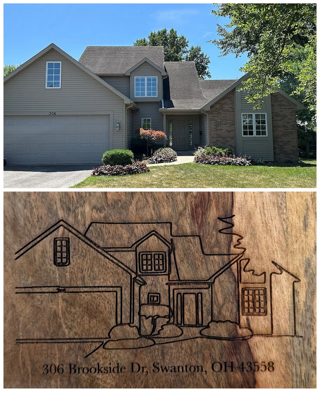 Wood Serving Board - Home Outline + Address image 1