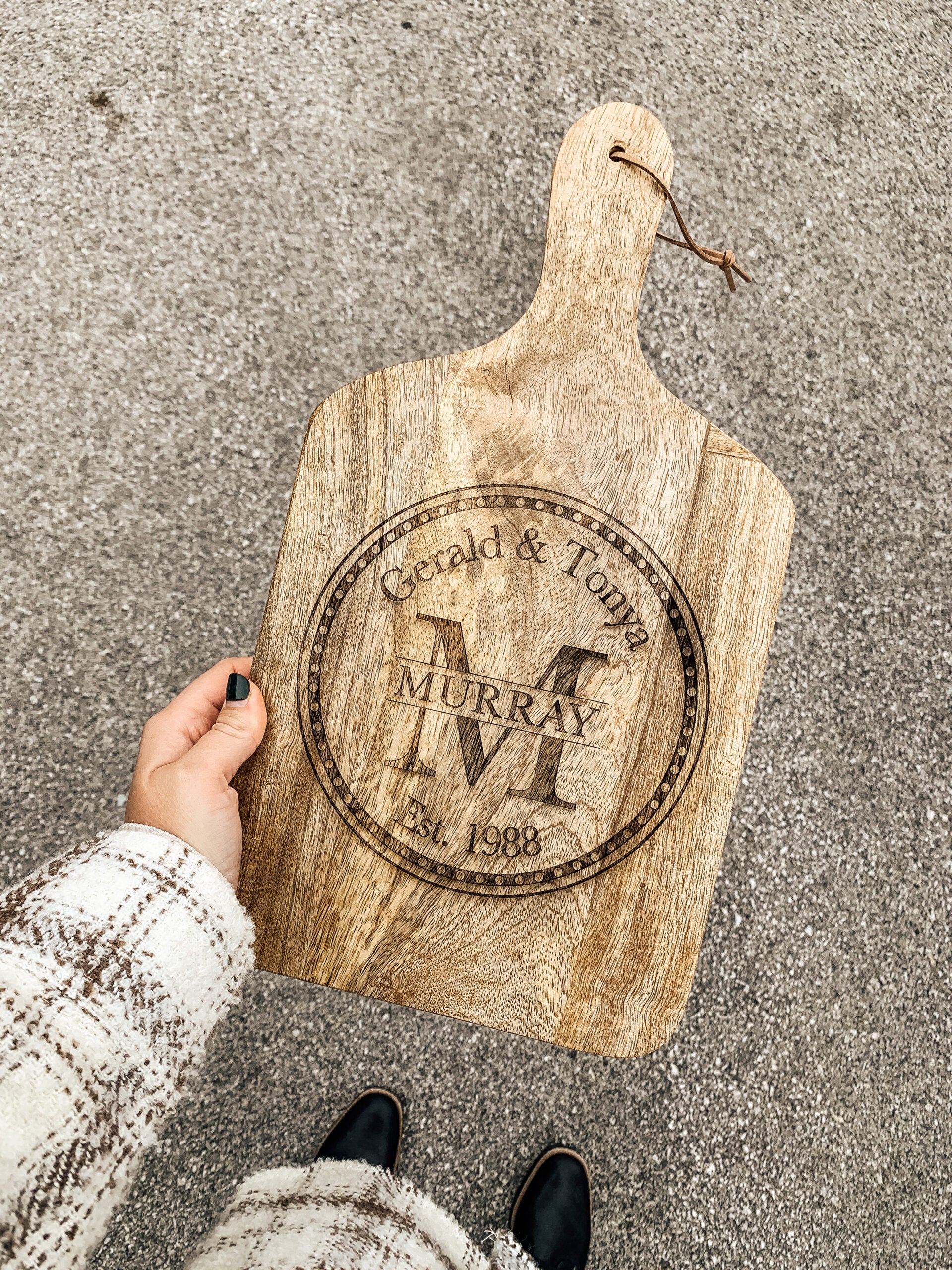 Wood Serving Board - Circle Design w/ Name & Date image 3