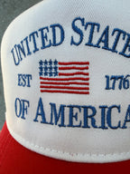 USA embroidered trucker hat - natural/red