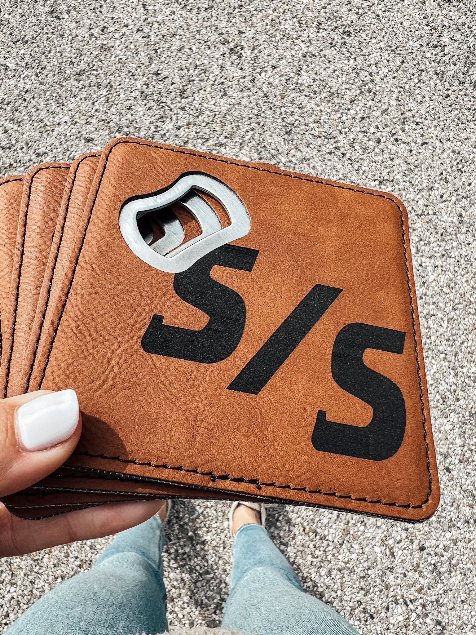 Leather Bottle Opener Coasters (set of 4) image 1