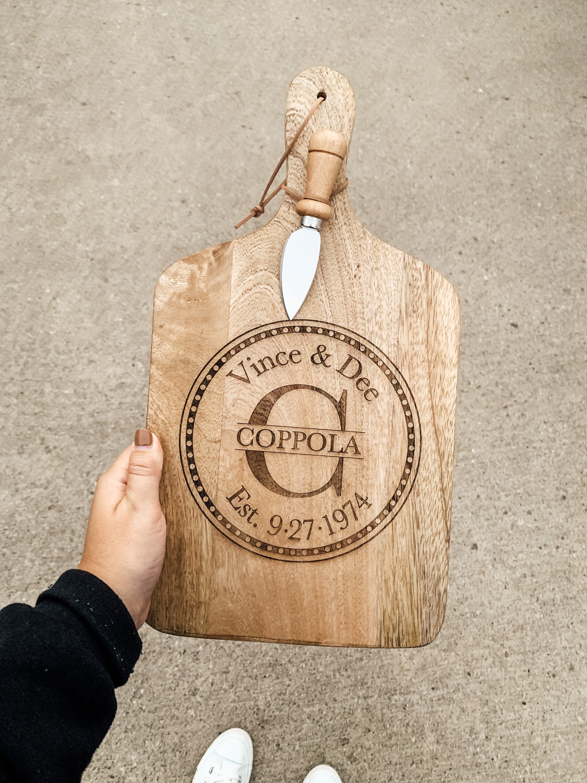 Wood Serving Board - Circle Design w/ Name & Date image 6