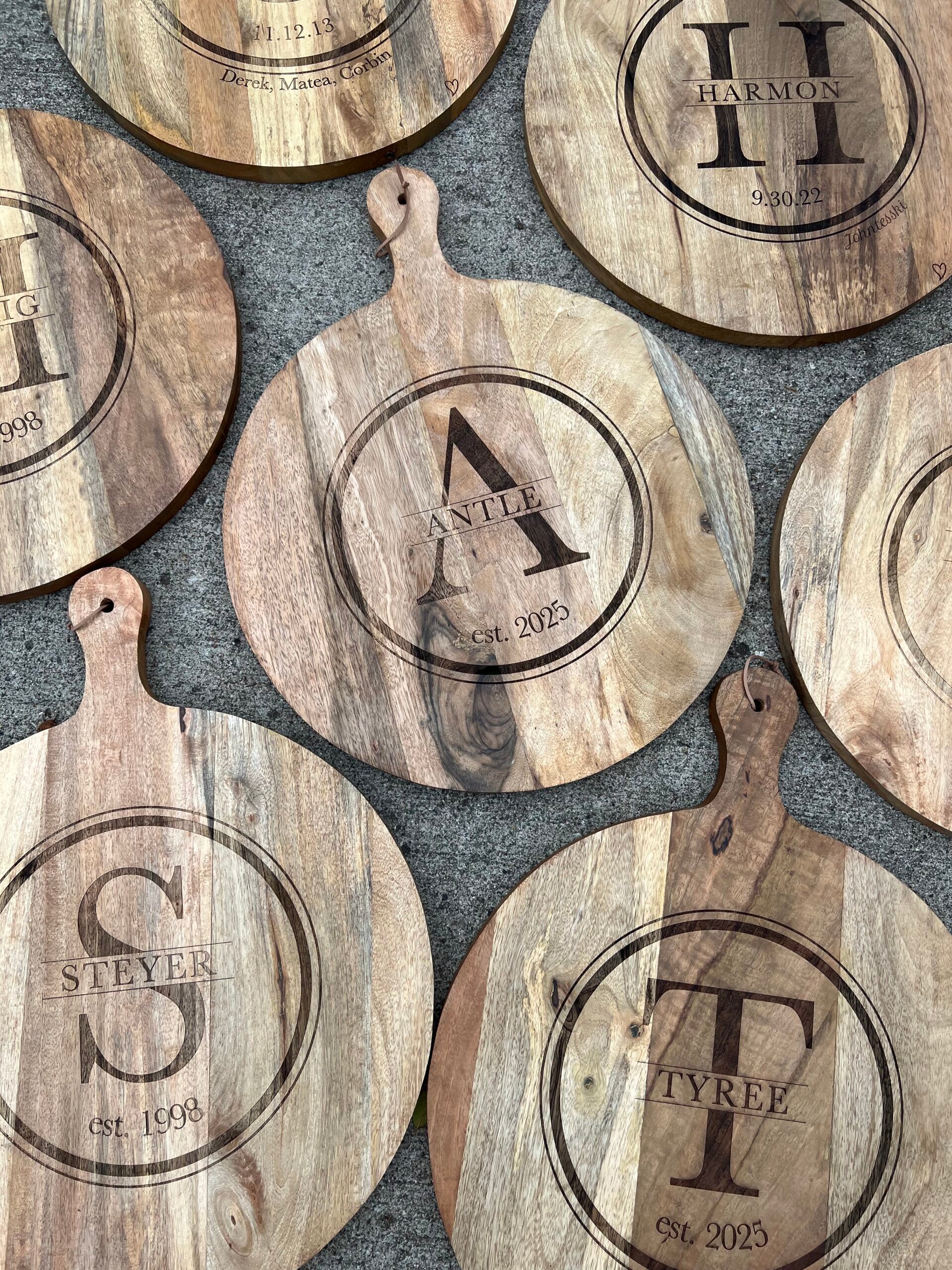 Wood Serving Board - Circle Design w/ Name & Date image 0