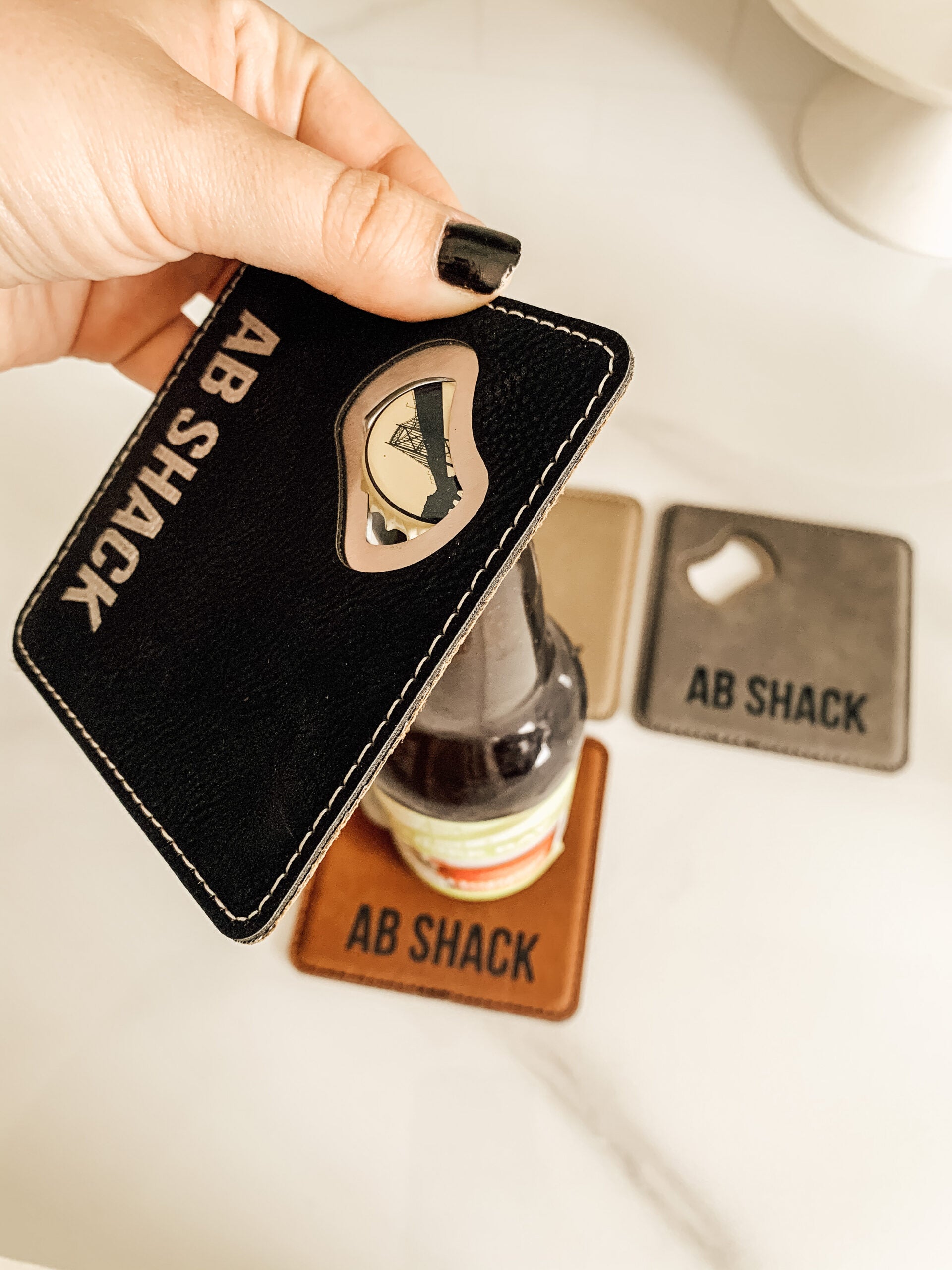 Leather Bottle Opener Coasters (set of 4) image 0